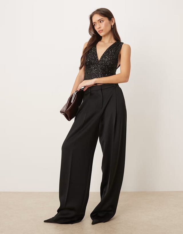 ASOS Gina Tricot front sequin top in black - 2