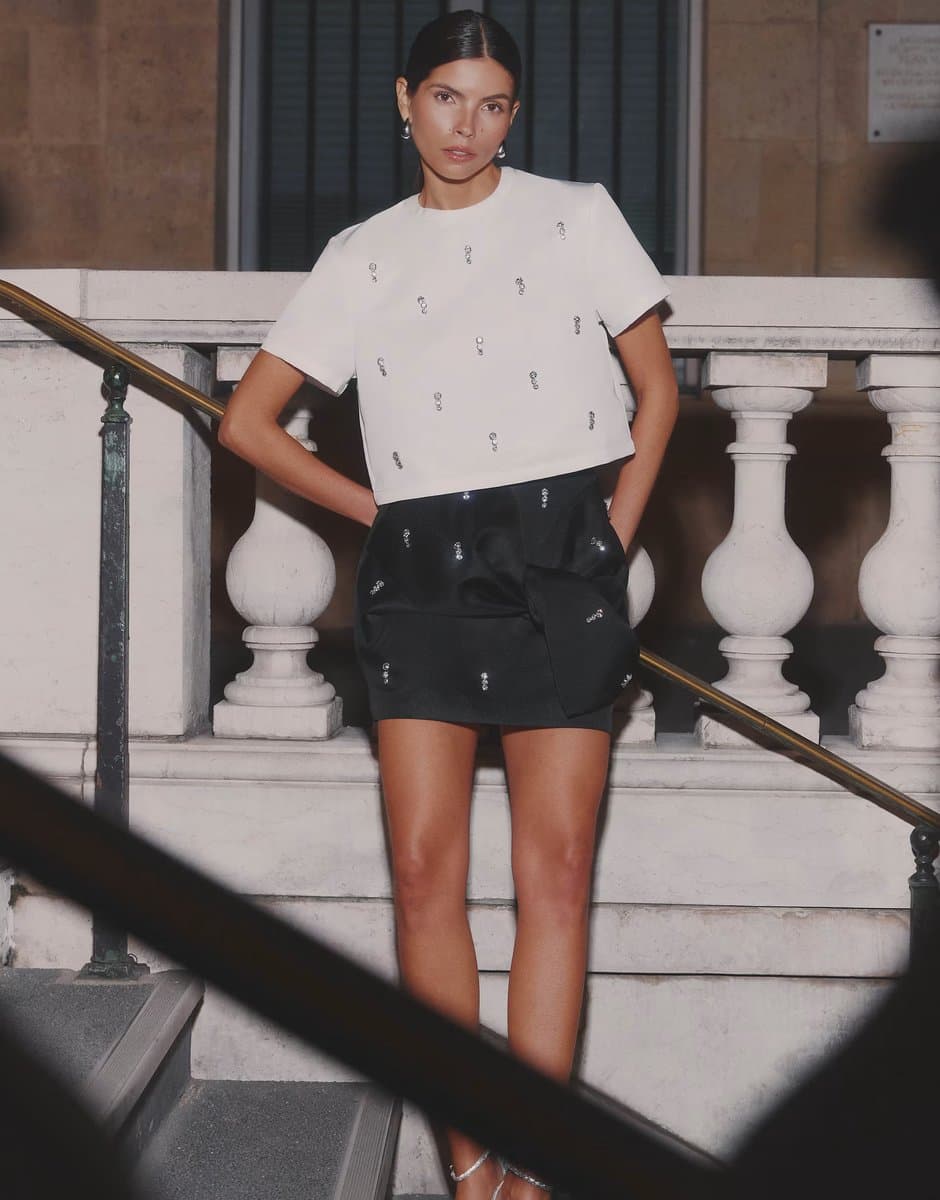 ASOS 4th & Reckless embellished bow detail mini skirt co-ord in black