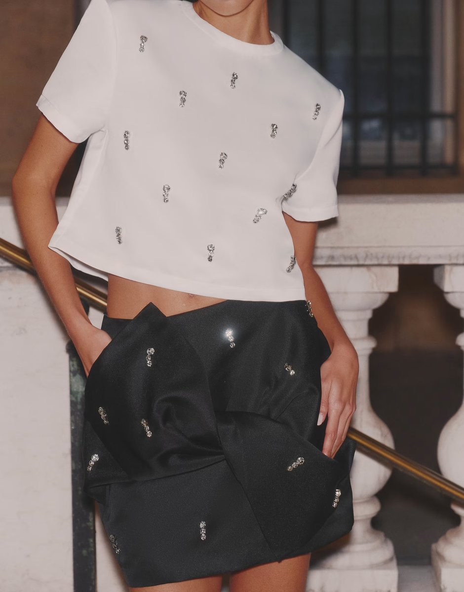 ASOS 4th & Reckless embellished bow detail mini skirt co-ord in black - 2