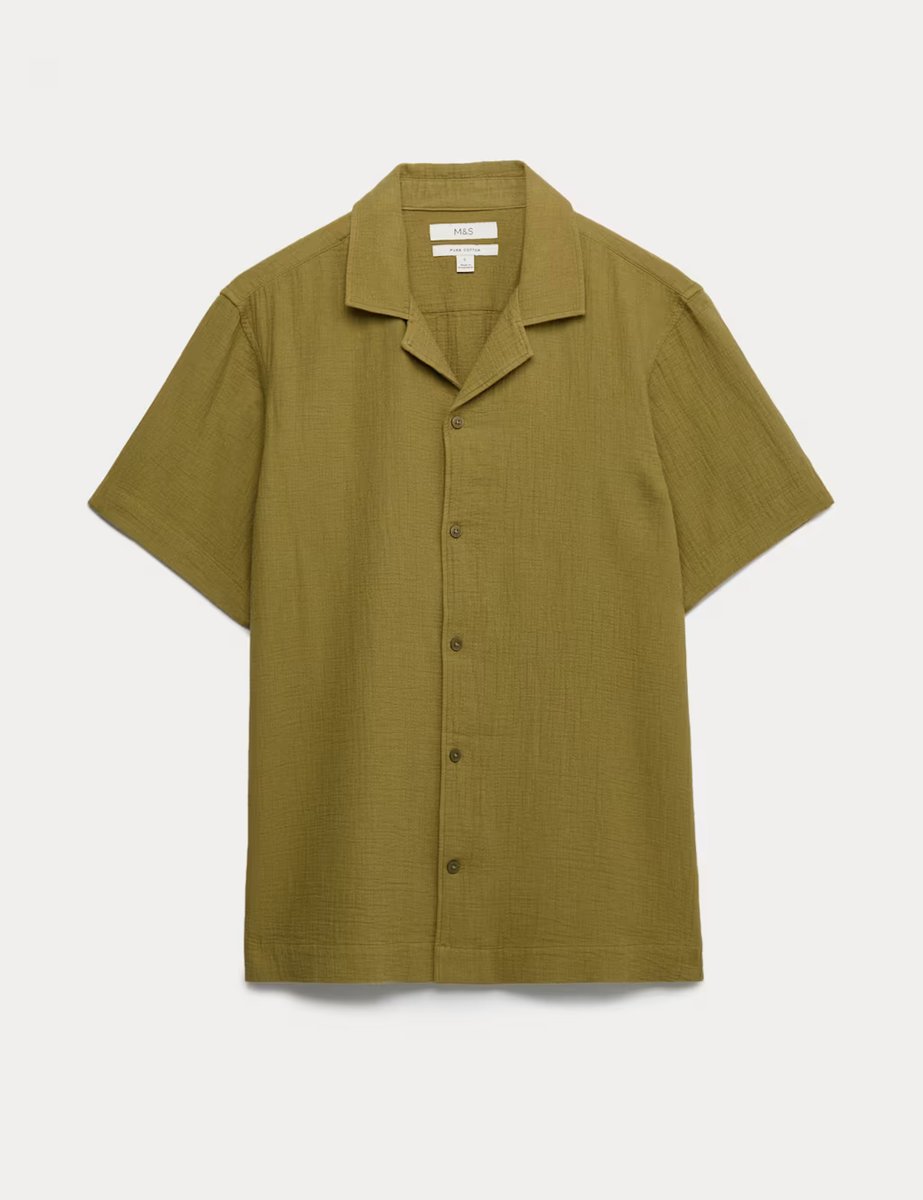 Marks & Spencer M&S Pure Cotton Textured Shirt Olive - 2