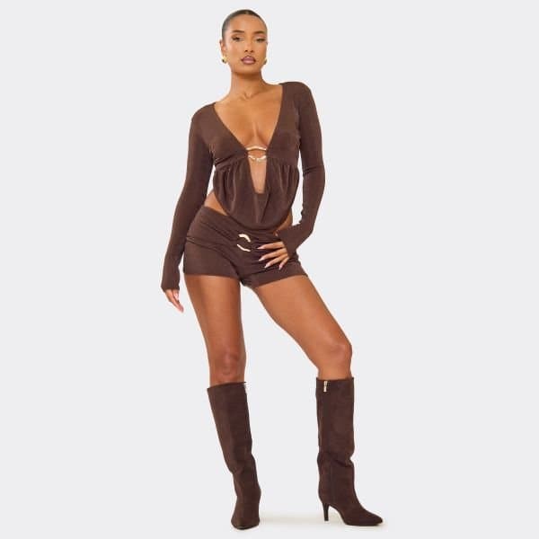 EGO EGO Low Rise Trim Detail Hot Pants in Chocolate Brown