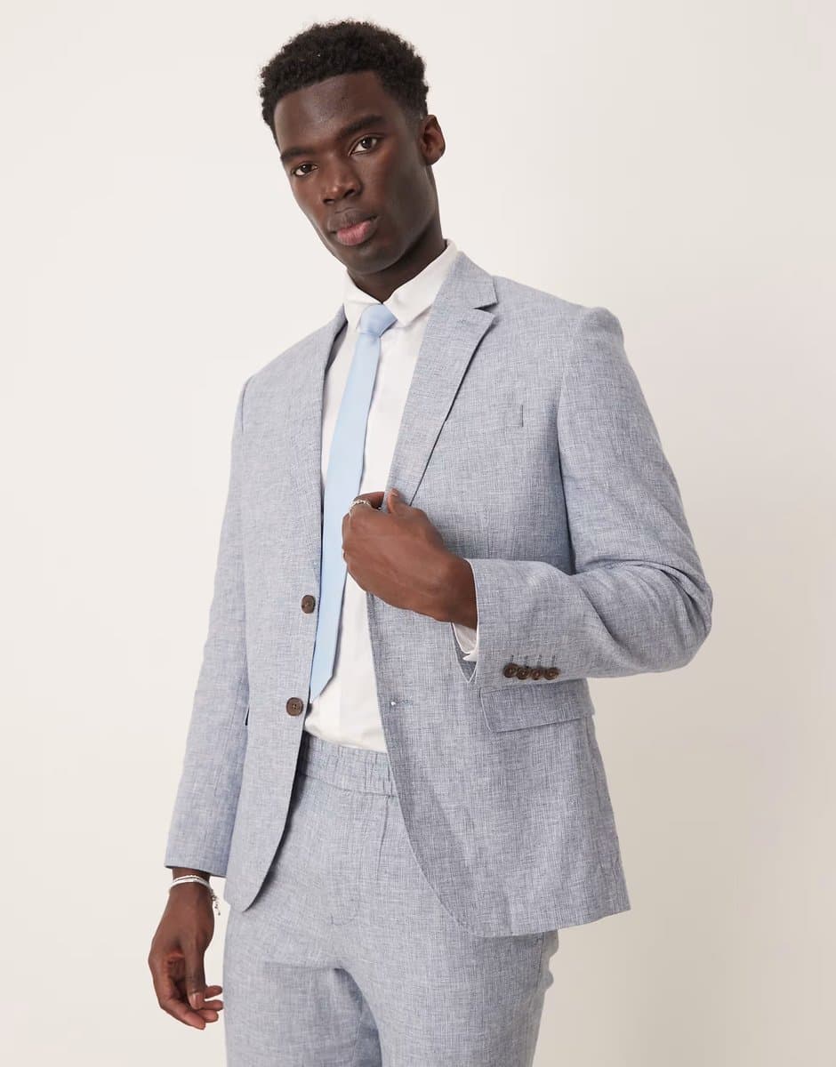 ASOS ASOS Selected Malik Linen Blazer in Light Blue