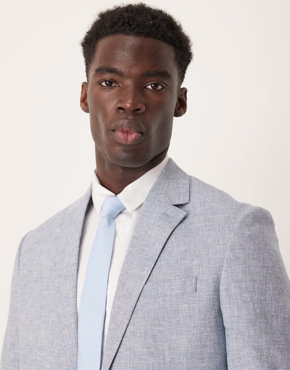 ASOS Selected Malik Linen blazer in light blue - 4