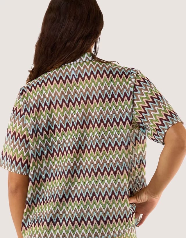 ASOS Wolf & Whistle Kalahari zig zag crochet beach shirt in khaki - 2
