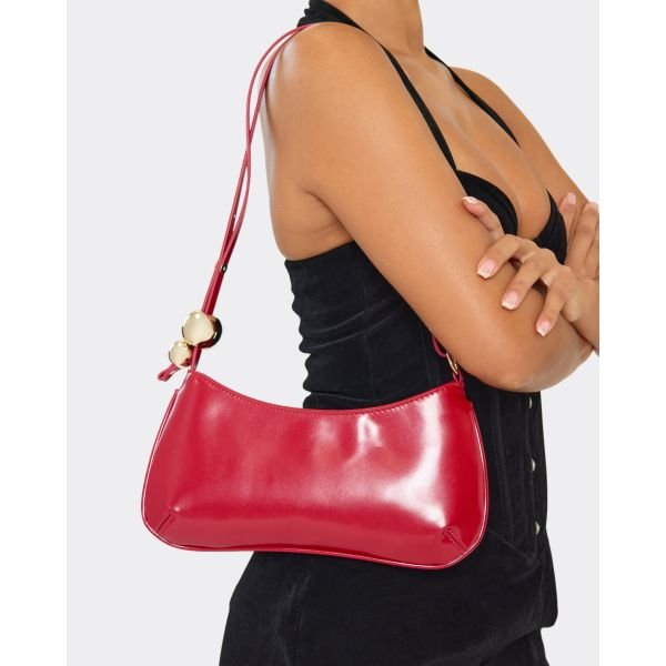 EGO Melodies Bead Strap Detail Shaped Shoulder Bag In Red Faux Leather, Women's Size UK One Size - 2