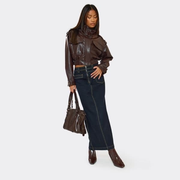 EGO Mid Rise Pocket Detail Maxi Skirt In Indigo Blue Denim, Women's Size UK 6 - 1