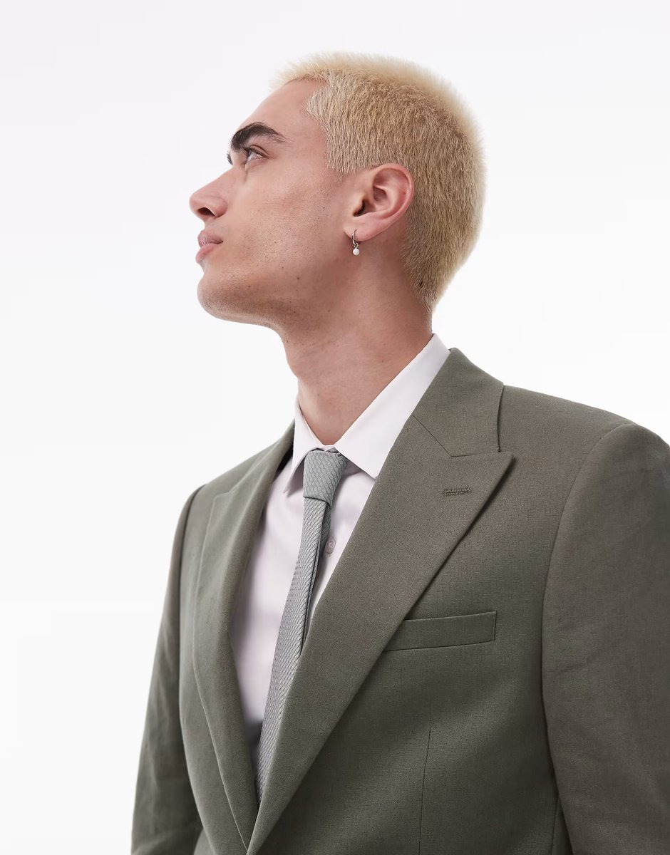 ASOS Topman single breasted linen blend blazer in khaki - 3