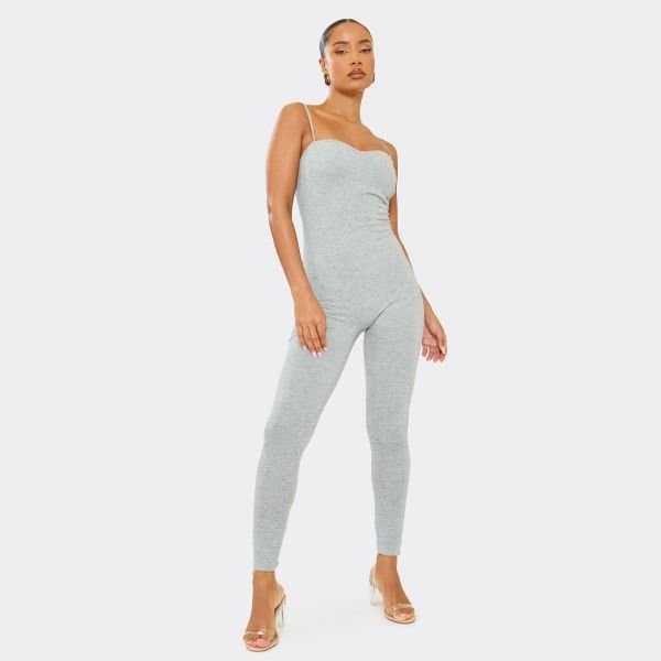 EGO GREY MARL SEAMLESS STRAPPY JUMPSUIT IN GREY, Women's Size UK 6