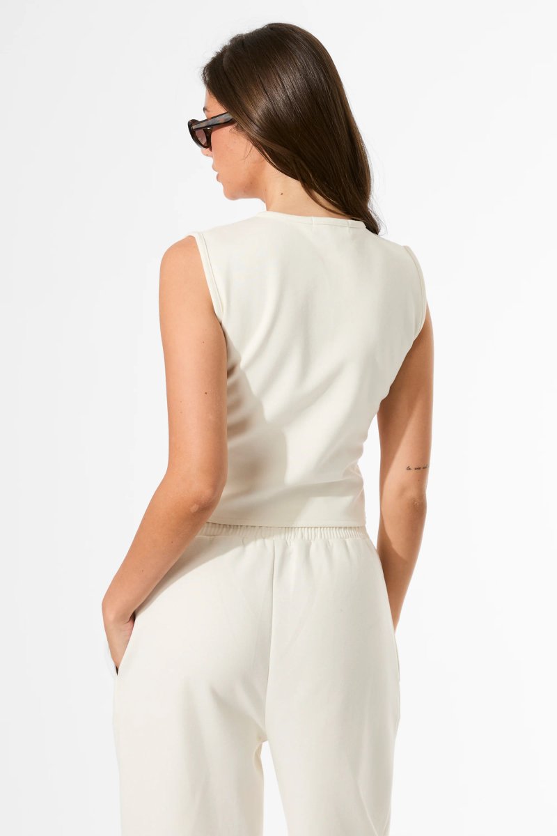 Kaiia Kaiia Label Logo Premium Interlock Waistcoat Top Cream - 3