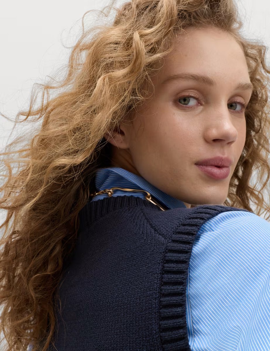 Marks & Spencer M&S Cotton Rich Slim Fit Knitted Vest Midnight Navy - 3