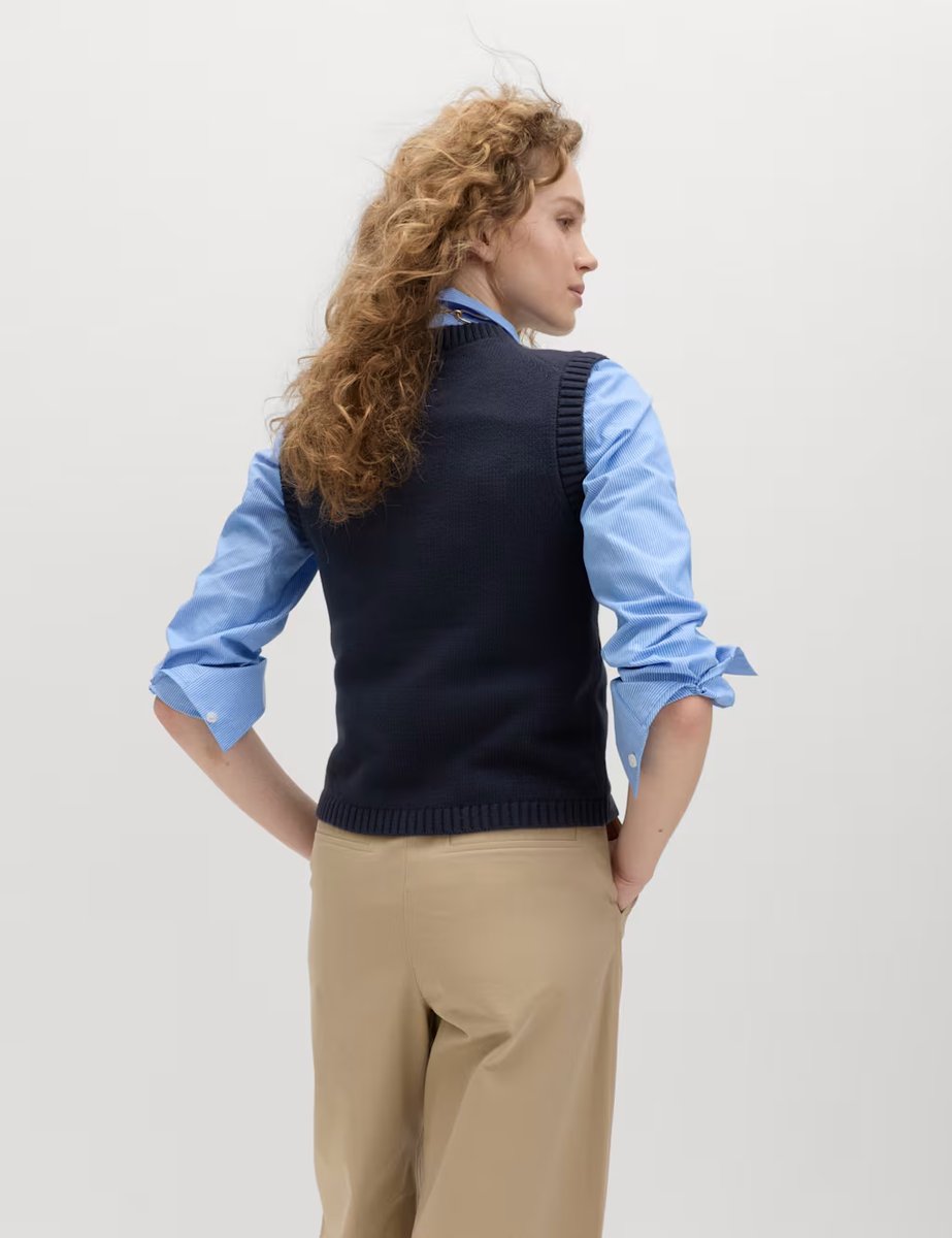 Marks & Spencer M&S Cotton Rich Slim Fit Knitted Vest Midnight Navy - 4