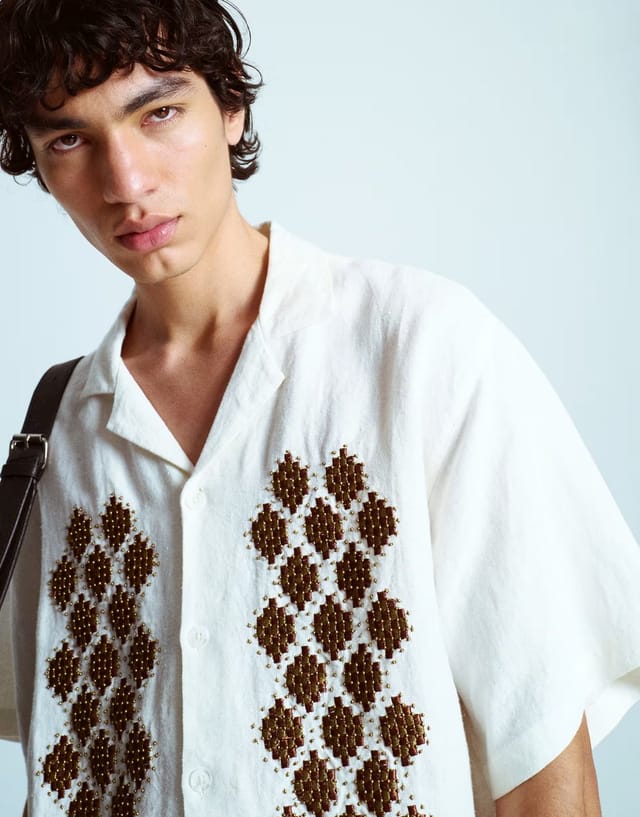 ASOS Topman premium beaded crochet shirt in ecru - 3