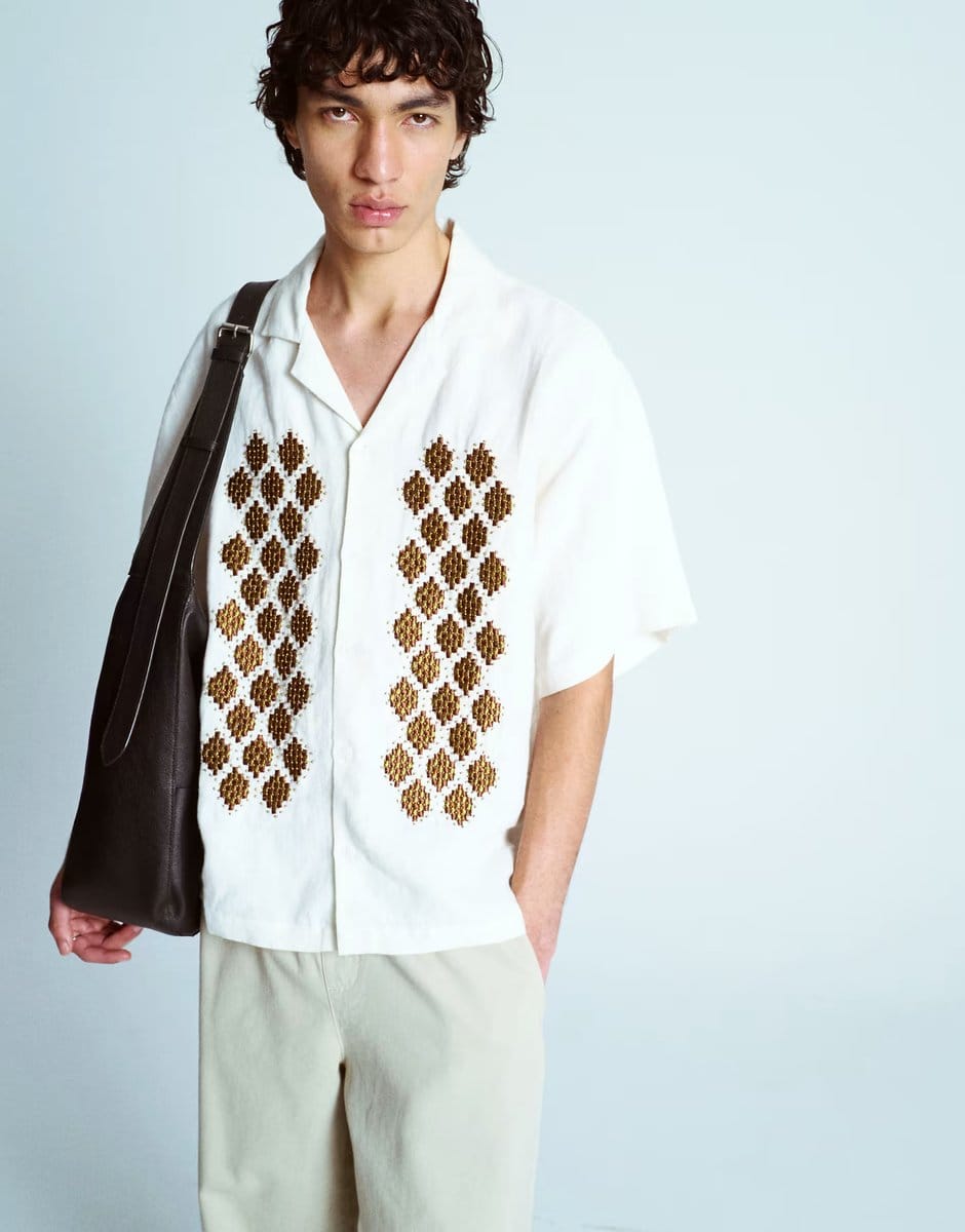 ASOS Topman premium beaded crochet shirt in ecru - 4