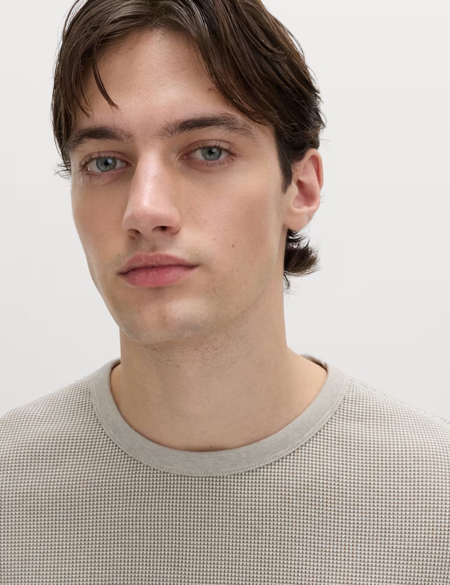 Marks & Spencer M&S Pure Cotton 2-Tone Waffle Sweatshirt Natural Beige - 2