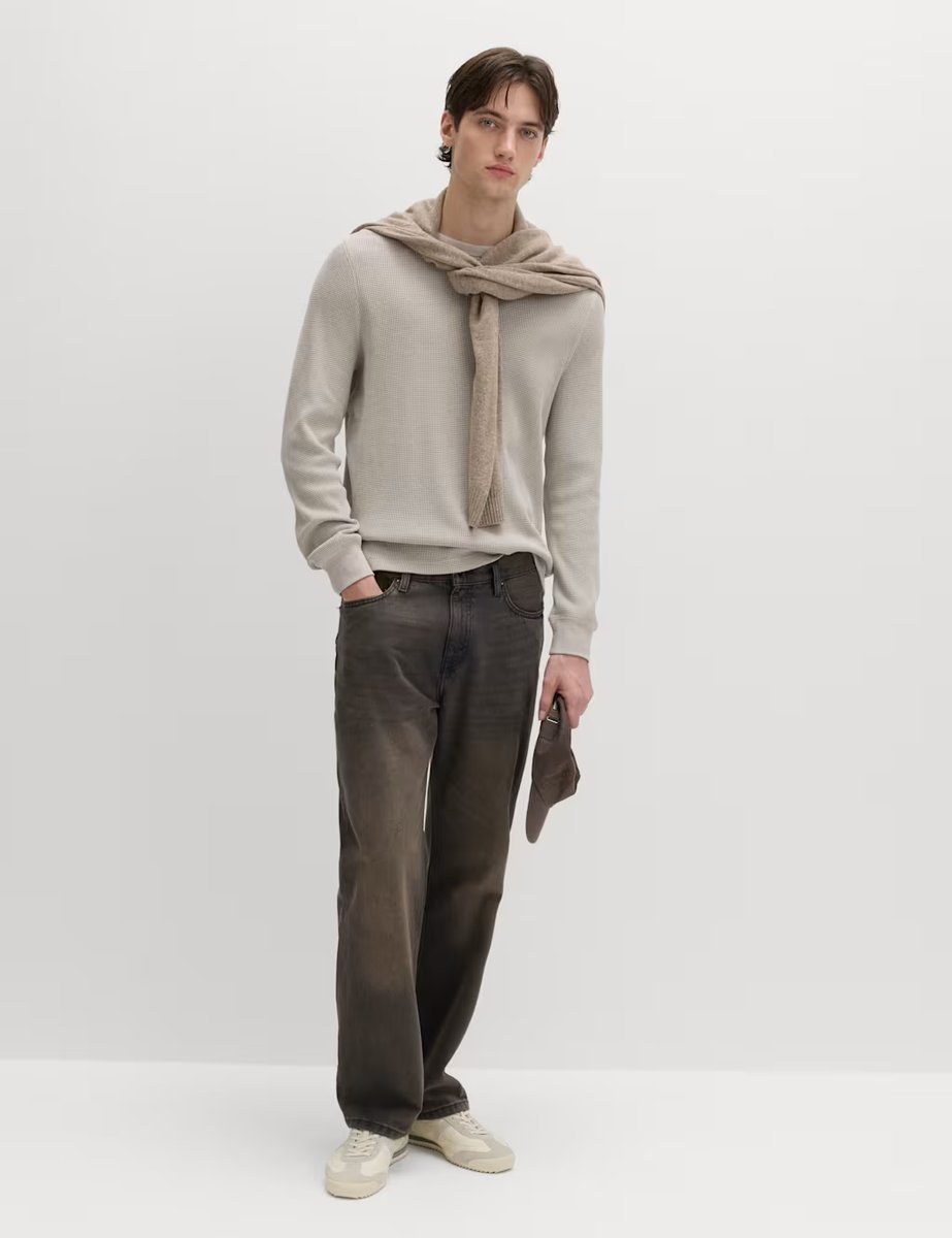 Marks & Spencer M&S Pure Cotton 2-Tone Waffle Sweatshirt Natural Beige - 3