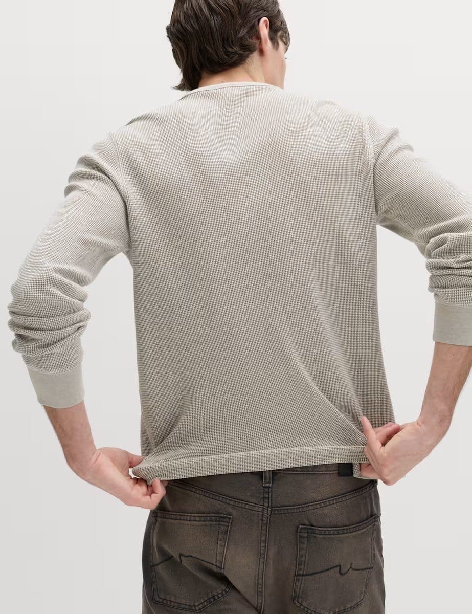 Marks & Spencer M&S Pure Cotton 2-Tone Waffle Sweatshirt Natural Beige - 4