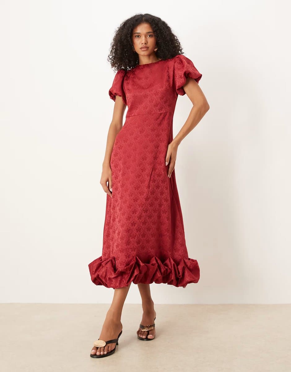 ASOS Sister Jane puff sleeve bubble hem maxi dress in orchid