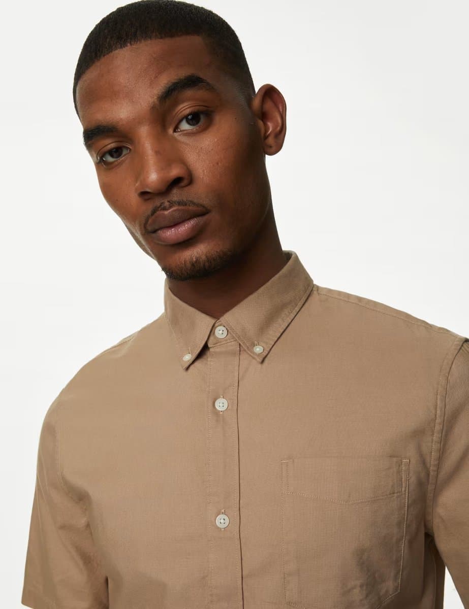 Marks & Spencer M&S Easy Iron Oxford Shirt in Brown