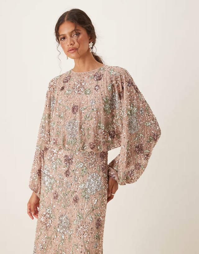 ASOS Maya Embellished round neck long sleeve maxi dress in multi - 3