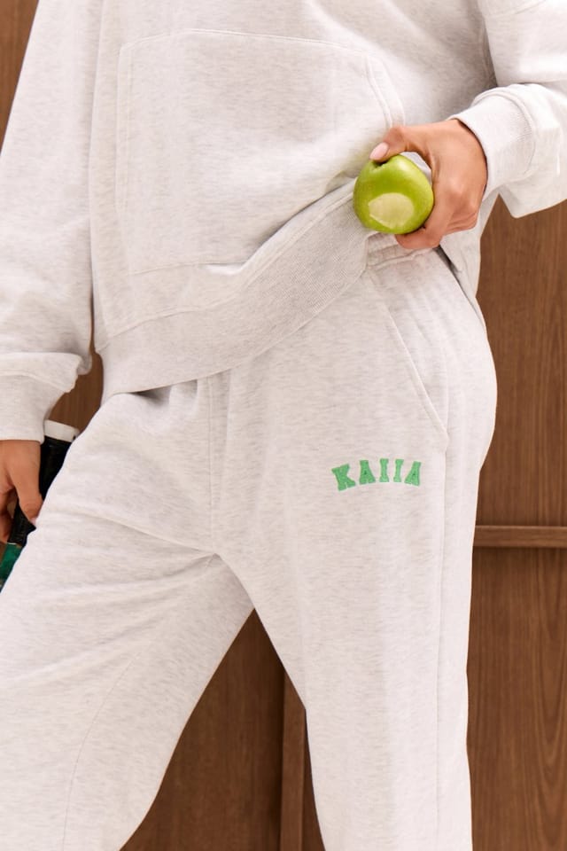 Kaiia Kaiia Slogan Mid Rise Flared Joggers Light Grey Marl & Spring Green - 2