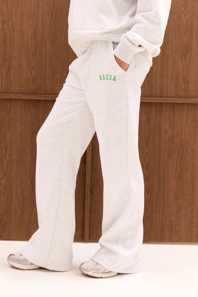 Kaiia Kaiia Slogan Mid Rise Flared Joggers Light Grey Marl & Spring Green - 3