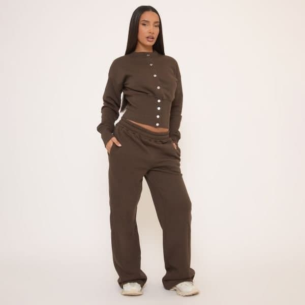 EGO Elasticated Waist Wide Leg Joggers In Brown, Women's Size UK 4