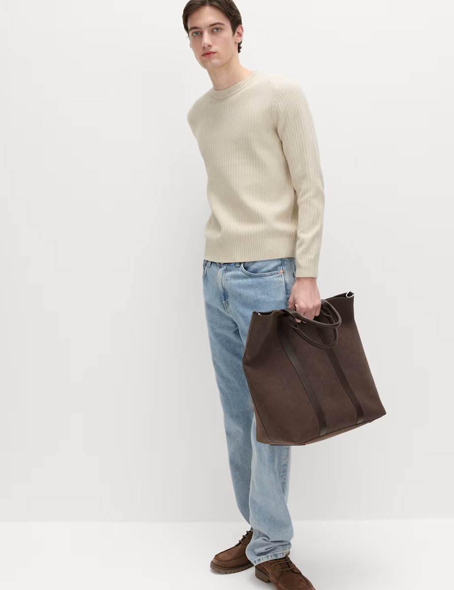 Marks & Spencer M&S Cotton Blend Textured Crew Neck Jumper Ecru - 3