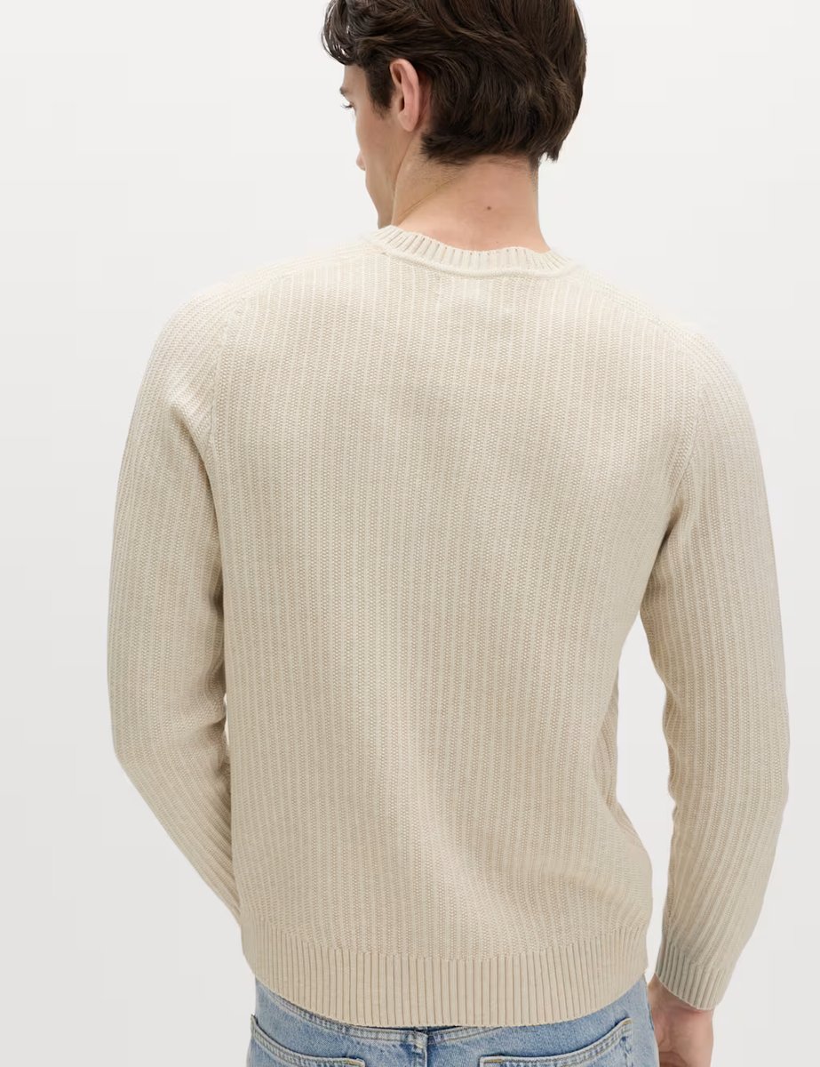 Marks & Spencer M&S Cotton Blend Textured Crew Neck Jumper Ecru - 4