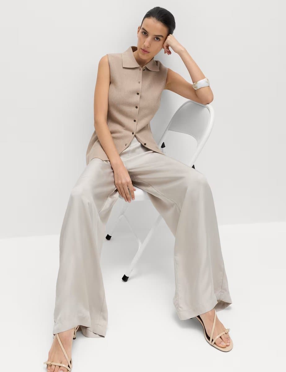 Marks & Spencer M&S Soft Touch Longline Knitted Waistcoat in Cappuccino