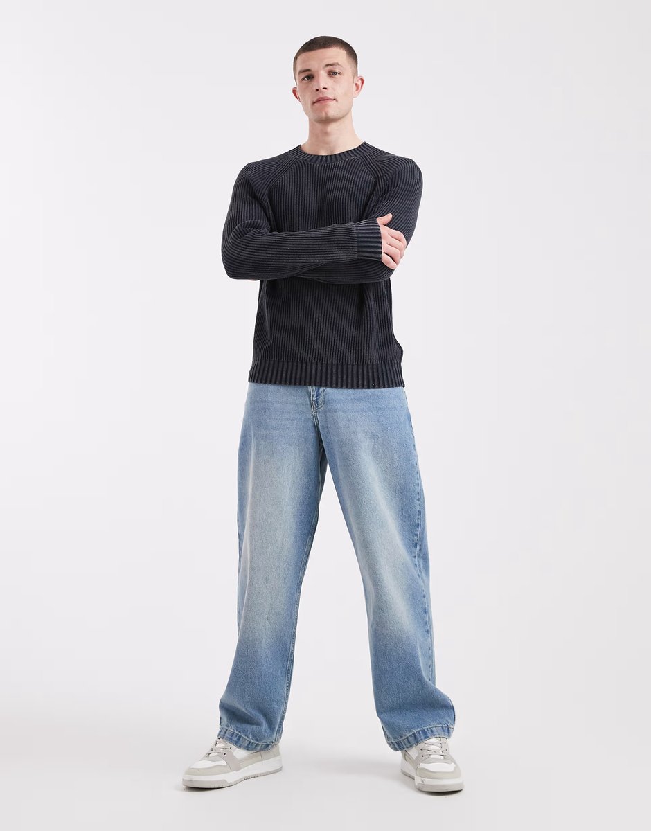 ASOS Hollister knitted fisherman jumper in charcoal - 2