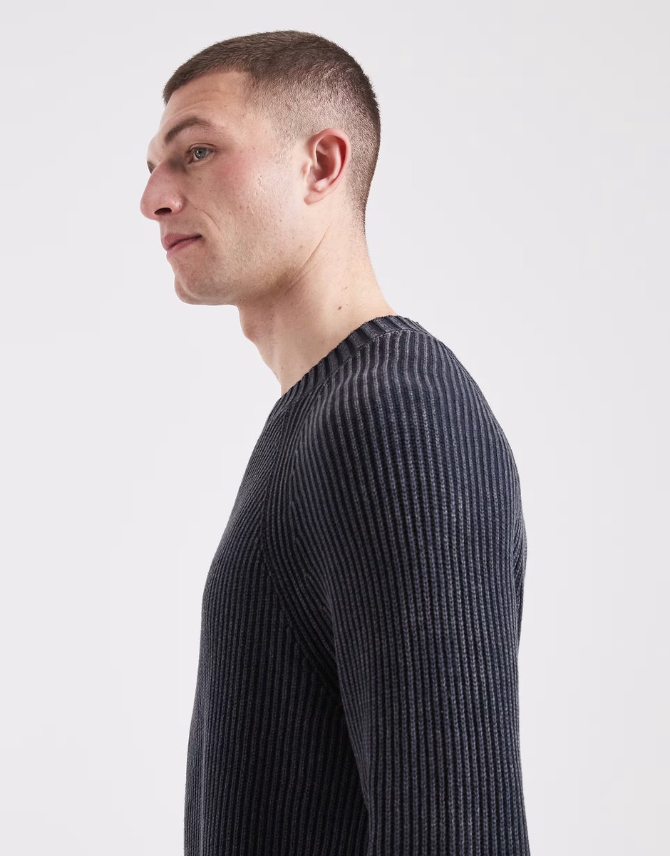 ASOS Hollister knitted fisherman jumper in charcoal - 4
