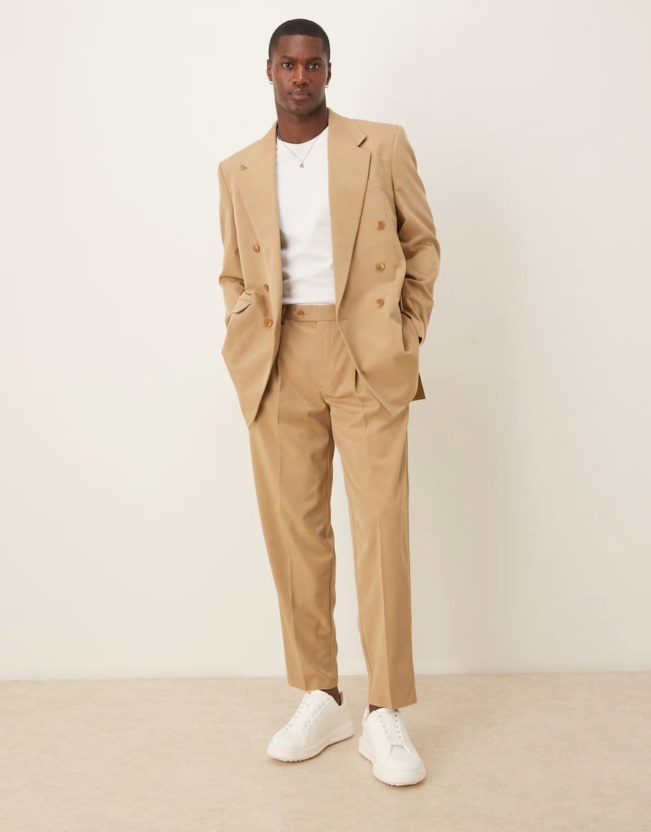 ASOS ASOS DESIGN relaxed longline suit jacket in camel - 4