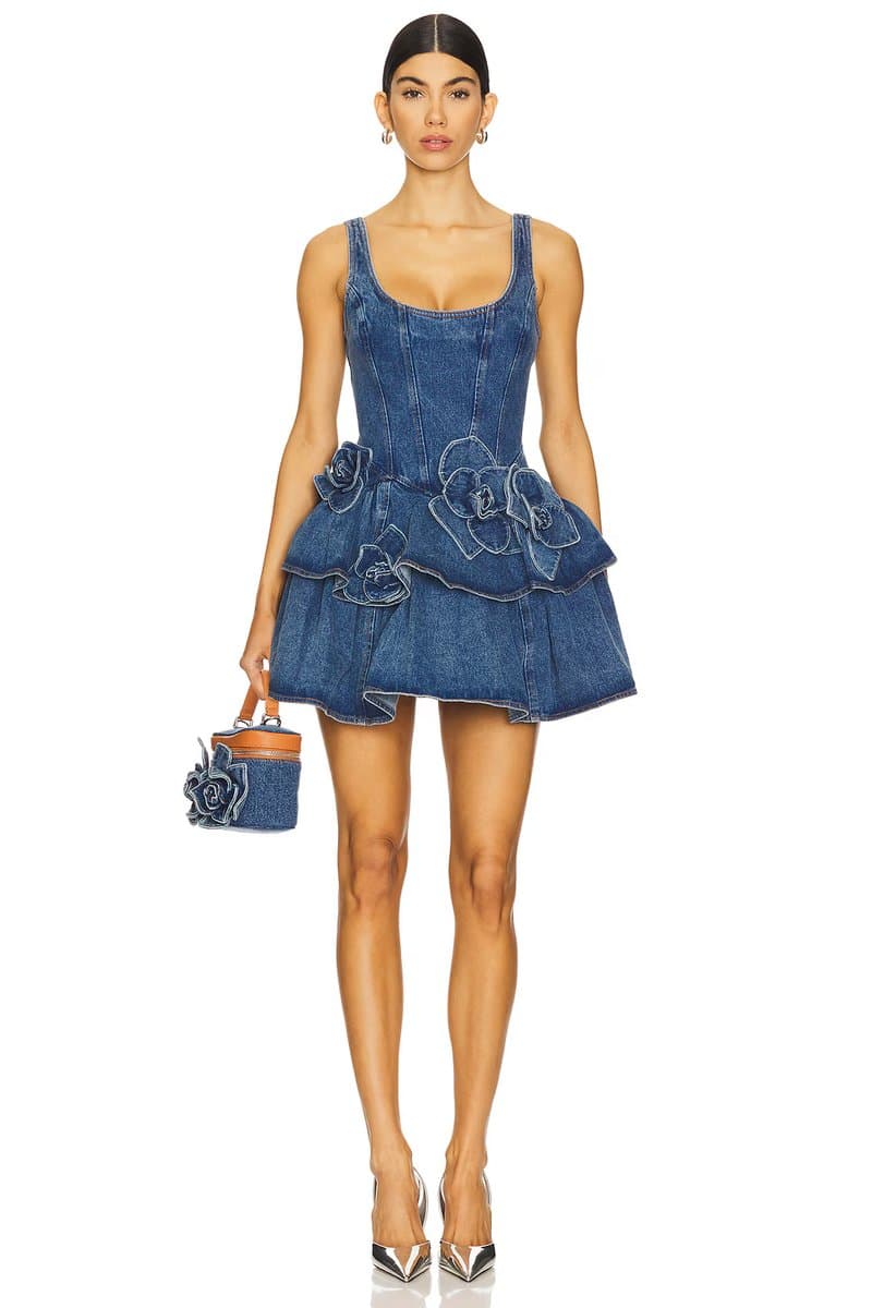 revolve Devyn Saxe Blue Denim Ruffle Dress