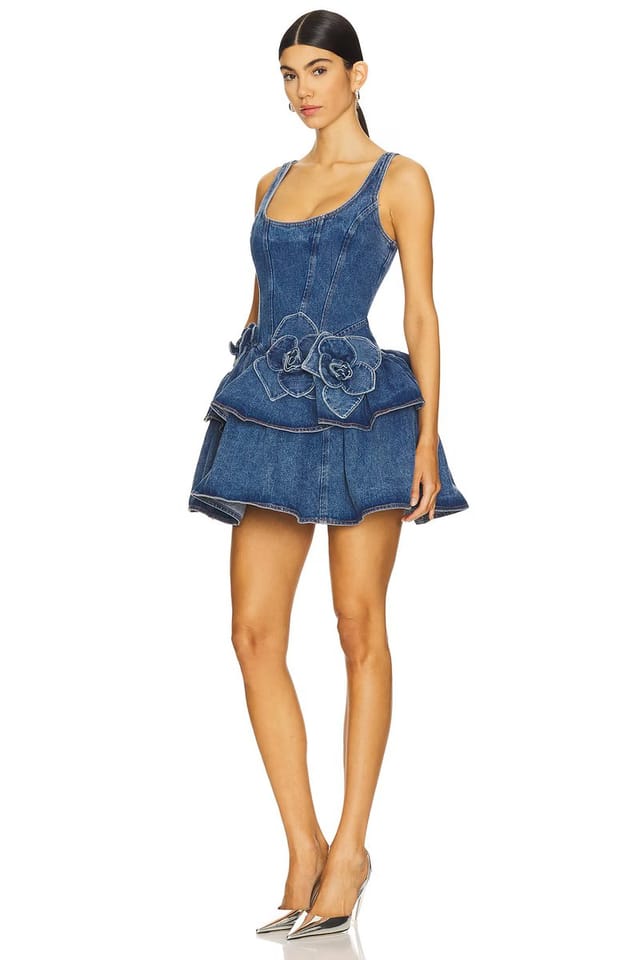 revolve Devyn Saxe Blue Denim Ruffle Dress - 3