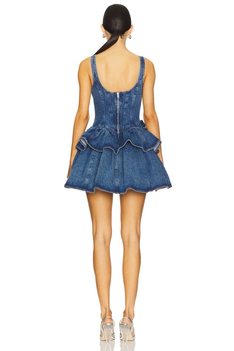 revolve Devyn Saxe Blue Denim Ruffle Dress - 4