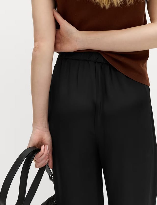 Marks & Spencer M&S Satin Wide Leg Trousers Black - 2