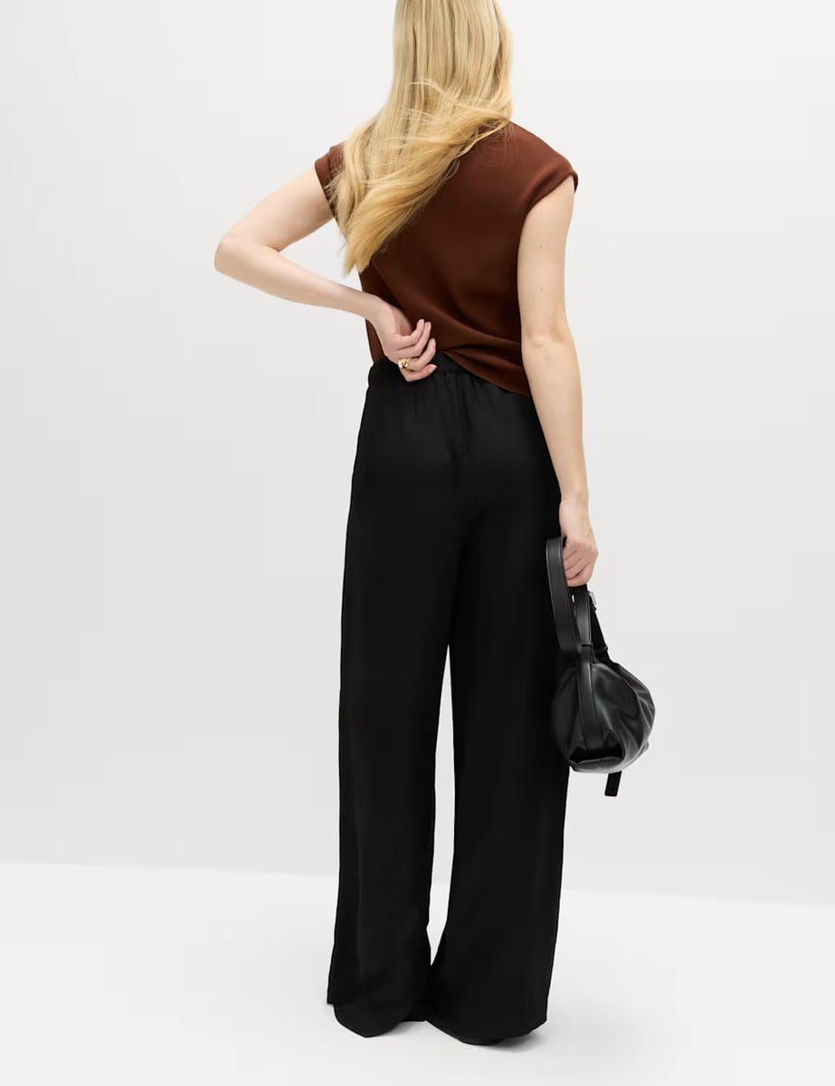 Marks & Spencer M&S Satin Wide Leg Trousers Black - 4