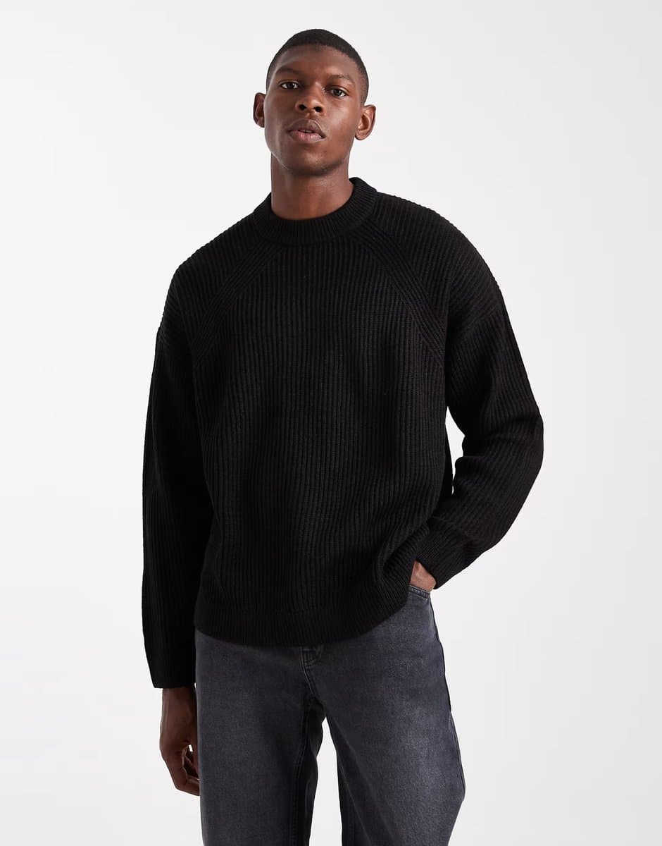 ASOS ASOS DESIGN oversized boxy fit knitted fisherman rib jumper in black