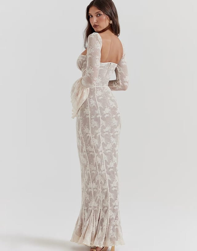 ASOS House of CB Delilah lace maxi dress in vintage cream - 3