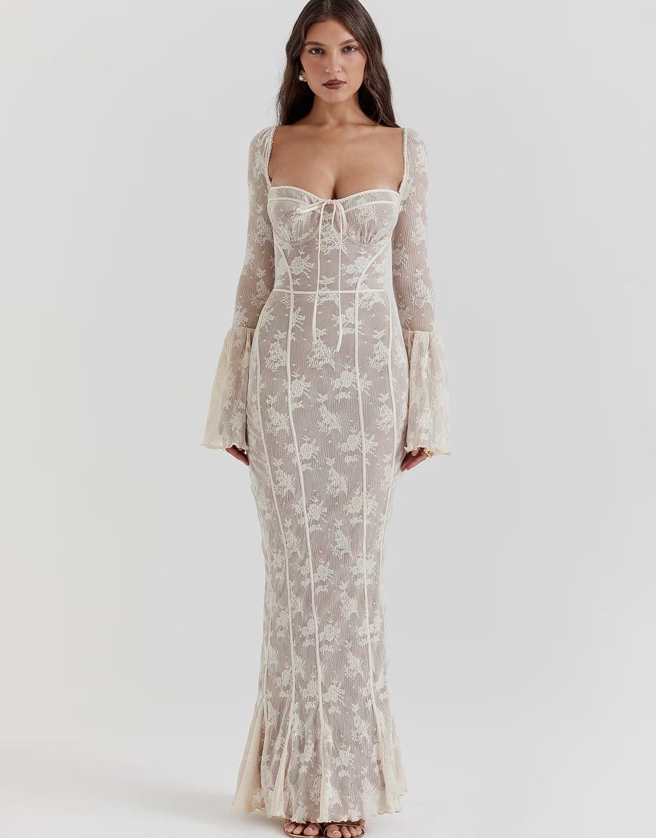 ASOS House of CB Delilah lace maxi dress in vintage cream - 4