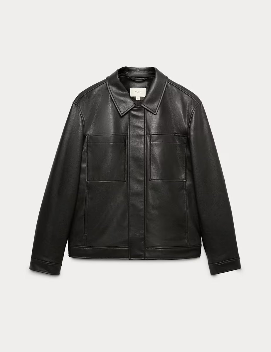 Marks & Spencer M&S Faux Leather Trucker Jacket Black - 1