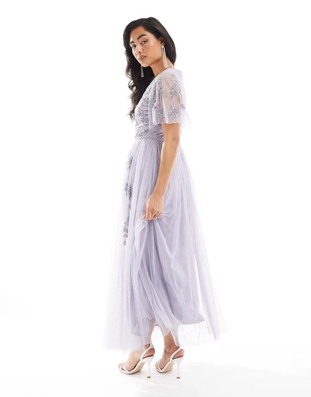 ASOS Maya Embellished short sleeve midi dress in thistle lilac - 3