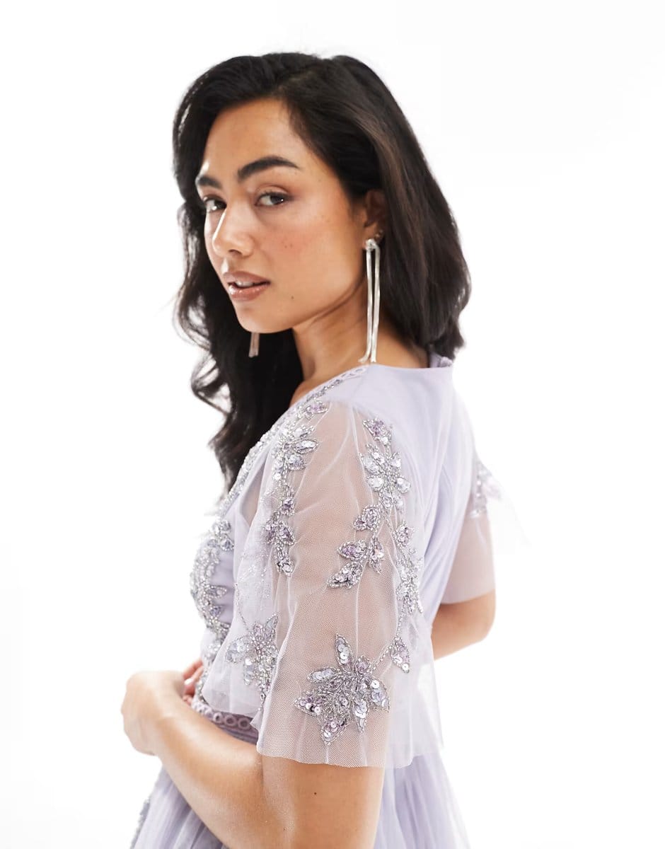ASOS Maya Embellished short sleeve midi dress in thistle lilac - 4