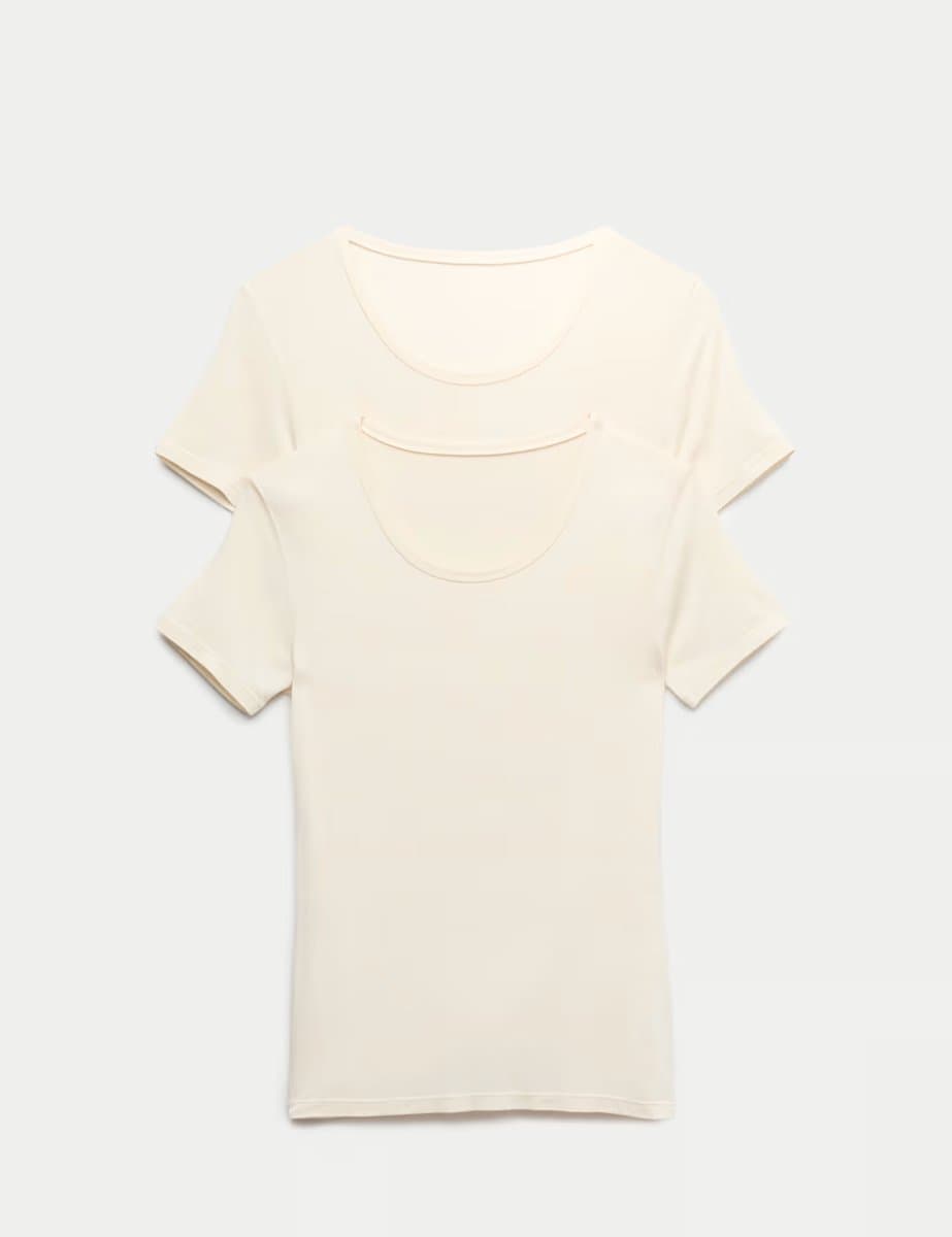 Marks & Spencer M&S Thermal Short Sleeve Tops in Light Cream
