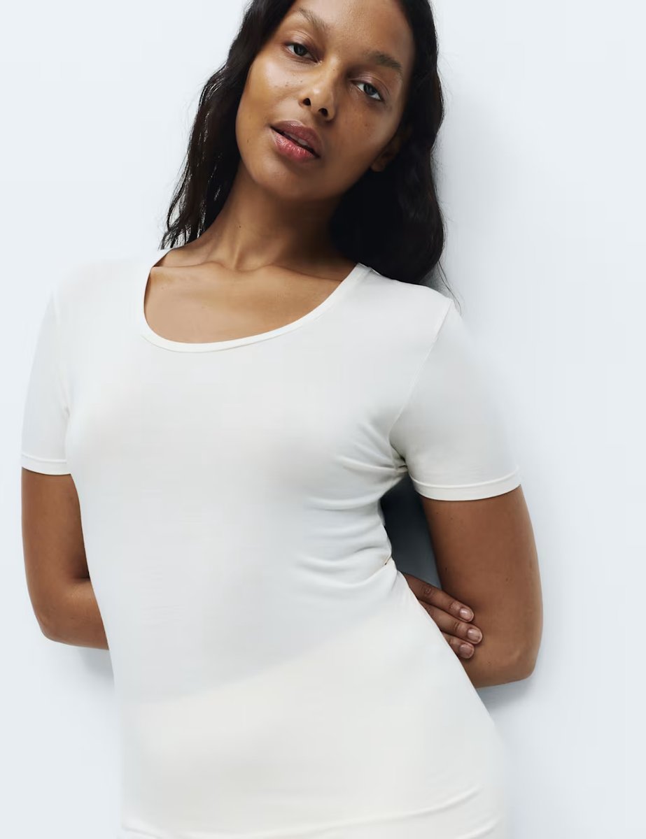 Marks & Spencer M&S 2 Pack Heatgen™ Thermal Short Sleeve Tops Light Cream - 2