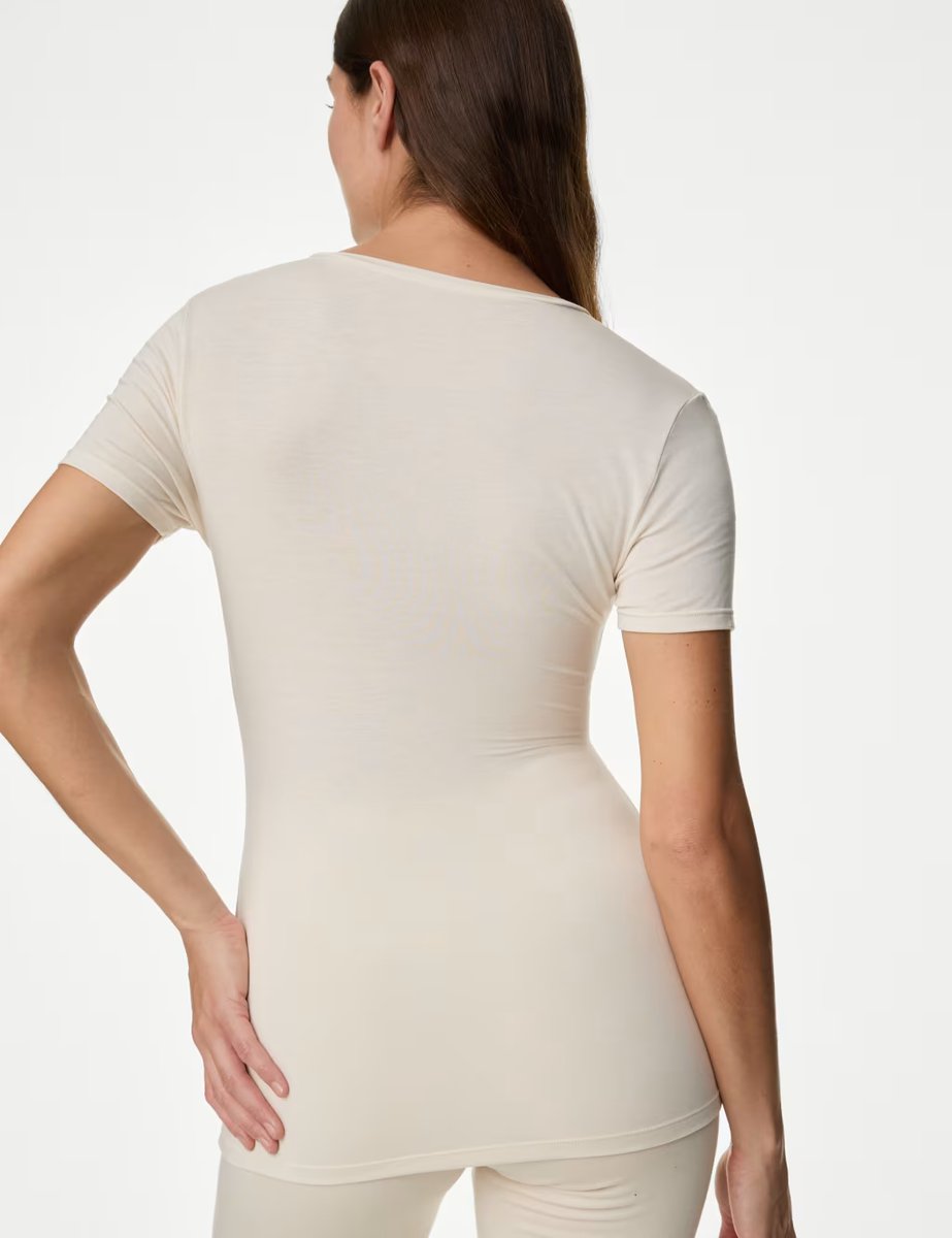 Marks & Spencer M&S 2 Pack Heatgen™ Thermal Short Sleeve Tops Light Cream - 4