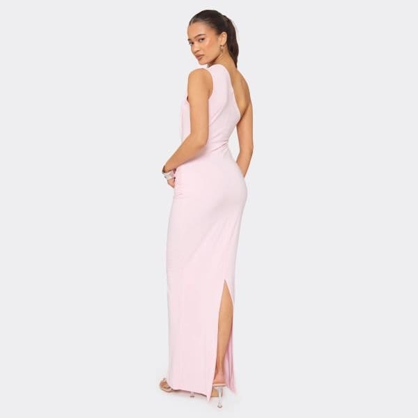 EGO One Shoulder Cowl Front Maxi Dress In Baby Pink, Women's Size UK 6 - 2