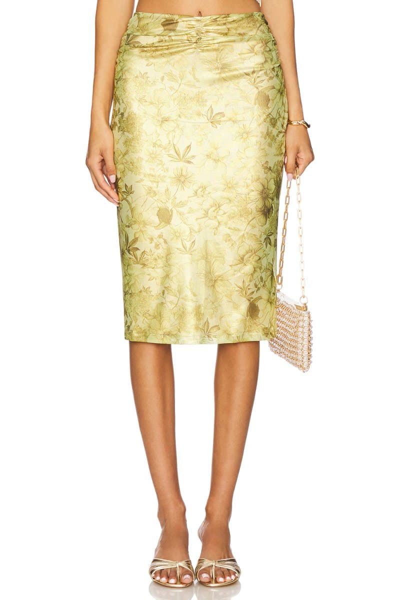 revolve Revolve Floral Print Midi Skirt in Green