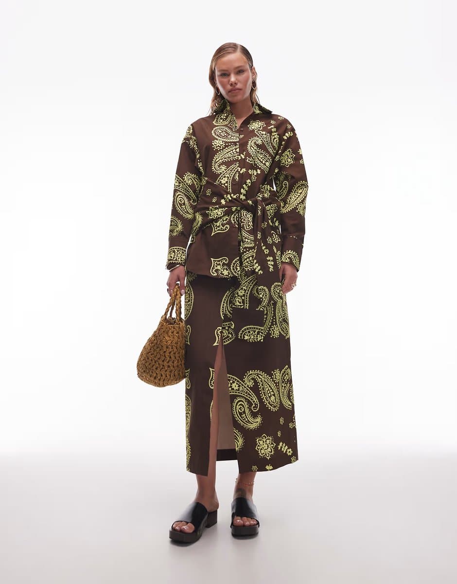 ASOS ASOS DESIGN wrap front maxi skirt in paisley print