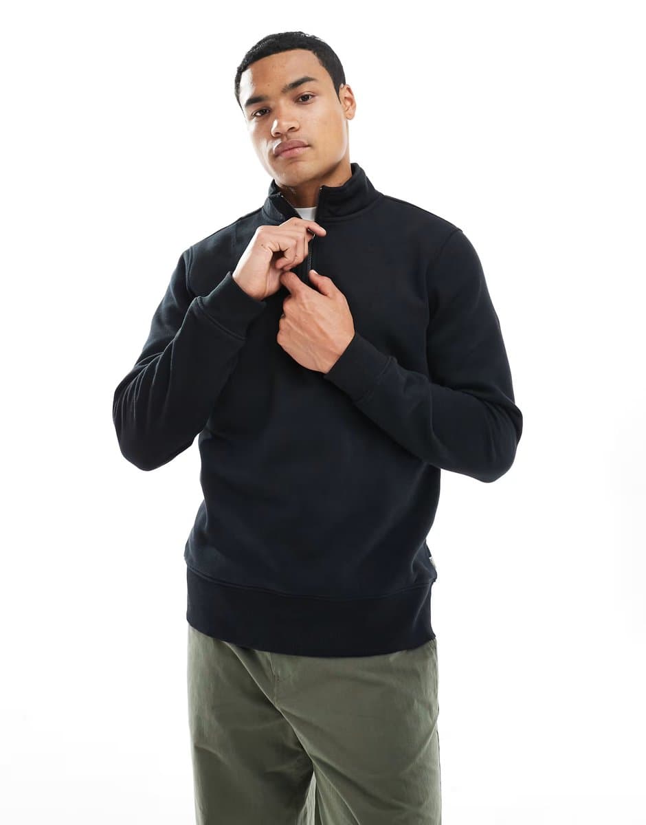 ASOS ONLY & SONS half zip sweat in black